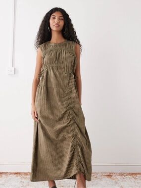 COLLUSION multi channel midi dress in green check
